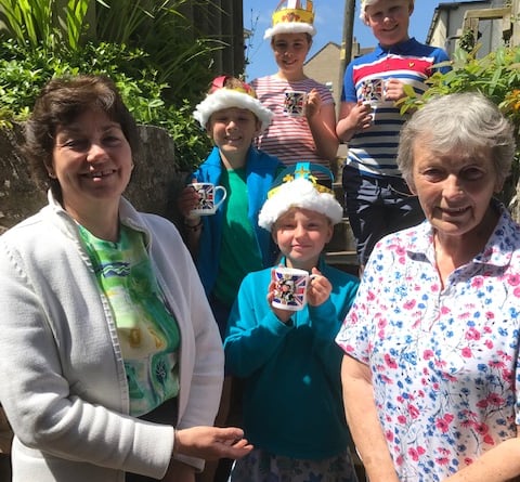 Farrington Gurney Primary School pupils with Church representatives, Margaret Pierce and Sally Bown.