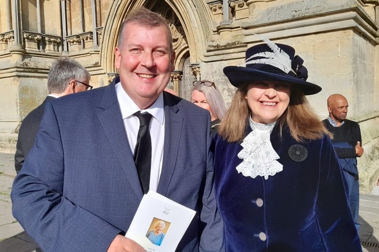 Local broadcaster Dom Chambers with Jennifer Duke, the High Sheriff of Somerset.