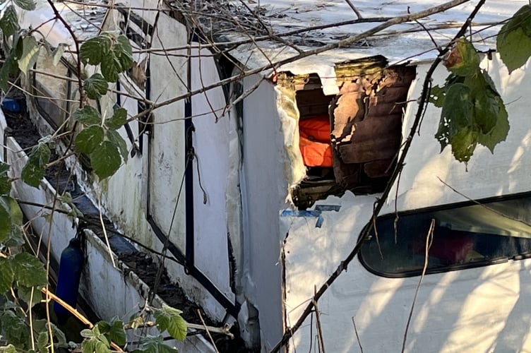 The Shallows, a boat discarded along the River Avon in January 2023. 