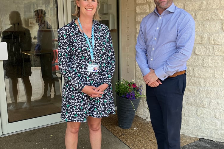 Councillor Kevin Guy with Katy Lunn, Village Agent for Batheaston, Bathford and Bathampton at Batheaston Village Hall 