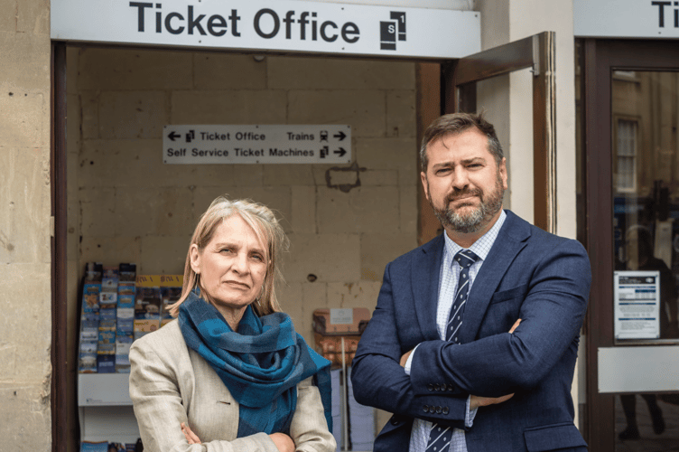 Wera Hobhouse and Cllr Kevin Guy outside of Bath Spa Station.