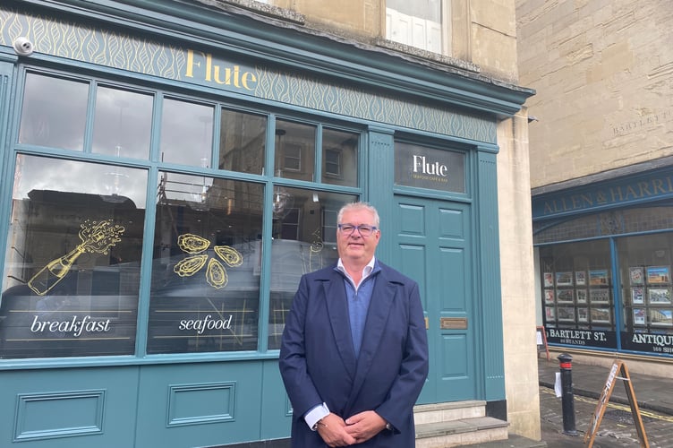 Roger Payne outside his new seafood restaurant Flute on George Street in Bath