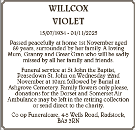Remembering Violet Willcox