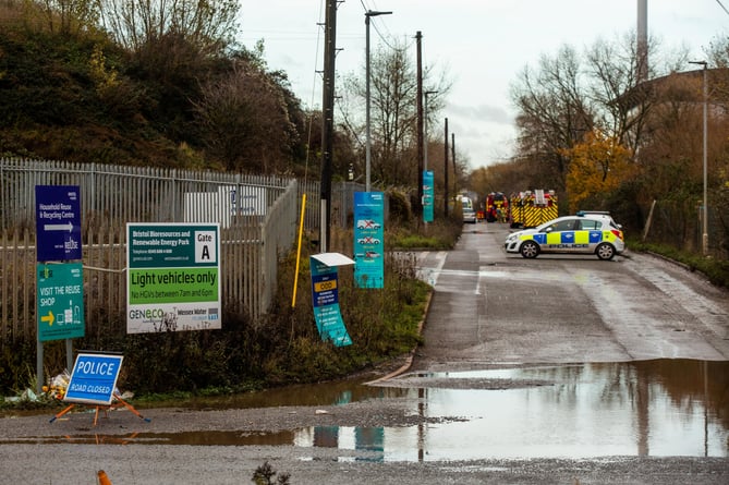 Emergency services remain onsite at a water recycling centre in Kings Weston Lane, Avonmouth, where for four men died. 5th December 2020