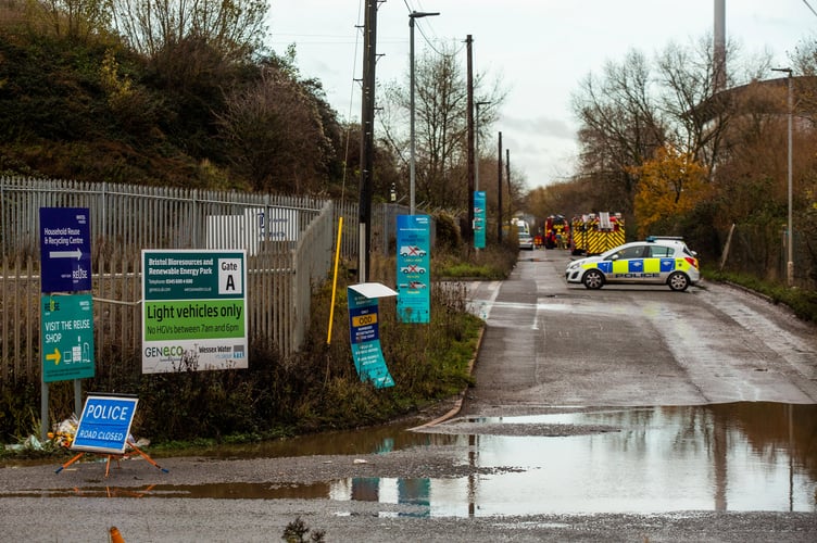 Emergency services remain onsite at a water recycling centre in Kings Weston Lane, Avonmouth, where for four men died. 5th December 2020