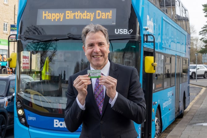 Dan Norris with his Birthday Bus pass in January 2024