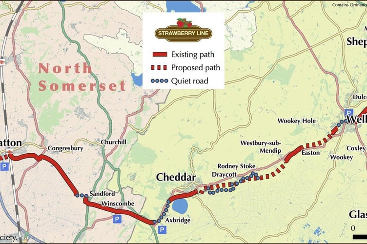 Updated map showing the route of the Strawberry Line (Image: The Strawberry Line Society)