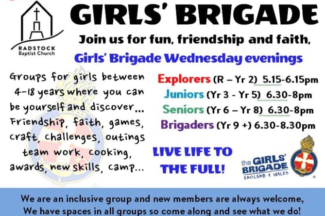 The Girls Brigade will be starting on Wednesday, September 11