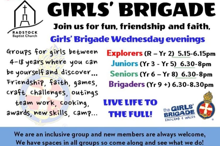 The Girls Brigade will be starting on Wednesday, September 11