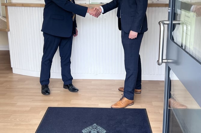 Retired Headteacher Dieter Cook (left) and new Headteacher Tim Eustace (right) at Bishop Sutton Primary School.