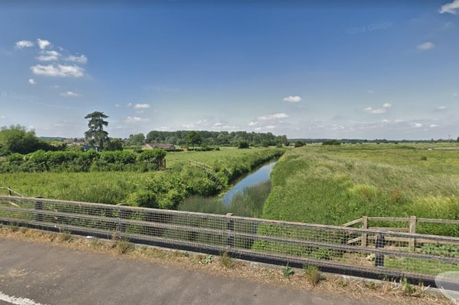 The River Brue seen from A39 The Causeway in Glastonbury