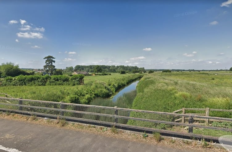 The River Brue seen from A39 The Causeway in Glastonbury