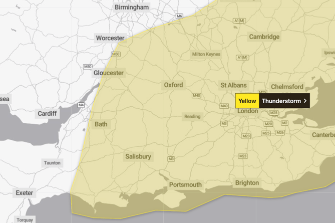 The Met Office has issued a 12-hour thunderstorm warning