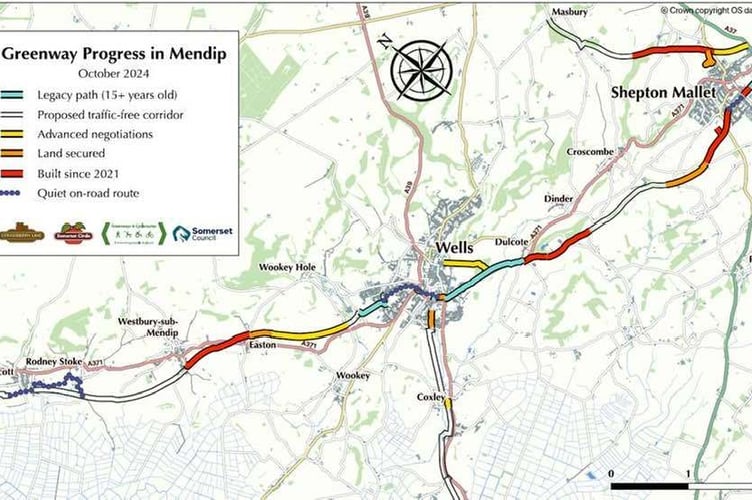 Map Showing The Status Of The Strawberry Line Near Shepton Mallet And Wells.