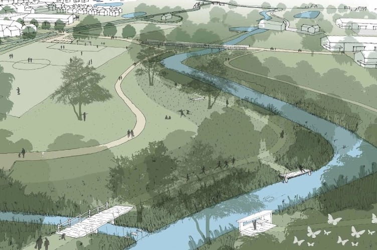 Artist's impression of the pitches and country park within the Selwood Garden Community in Frome (Photo: NVB Architects)