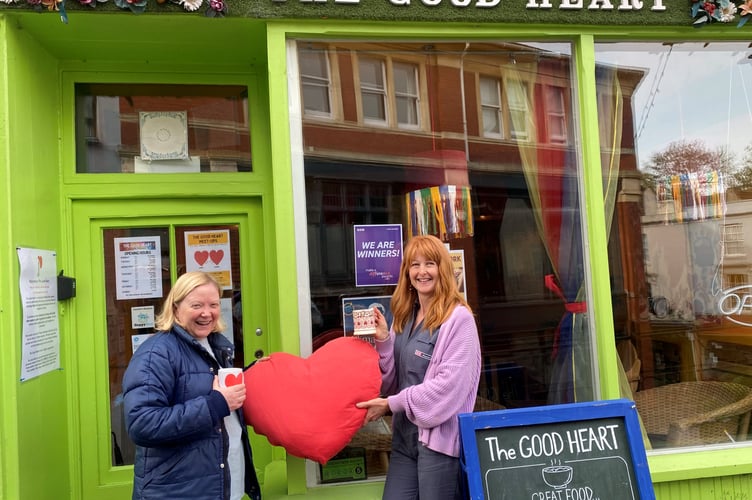 Cllr Anne Hills and Vicki Ross at The Good Heart, one of Frome's Warm Spaces