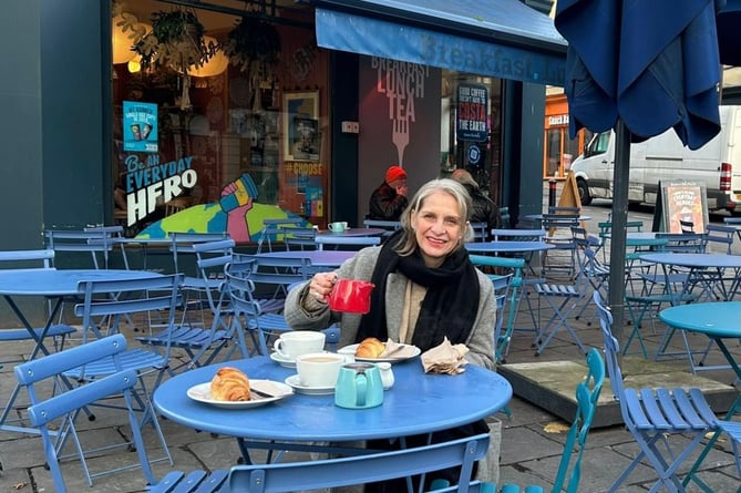 Wera Hobhouse MP outside the Boston Tea Party cafe in Bath. 