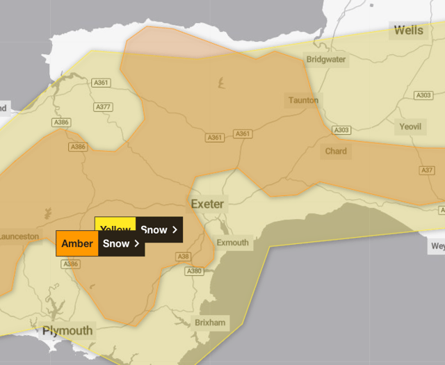 Met Office issues amber snow warning for Somerset