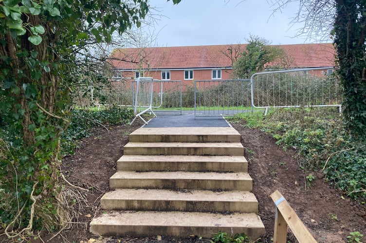 Steps linking the Priory Fields housing estate to the Strawberry Line in Wells