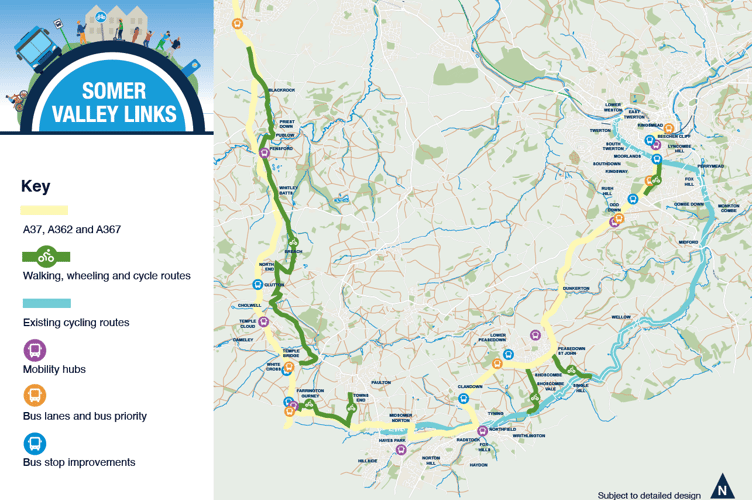 Map of Somer Valley Links transport routes.