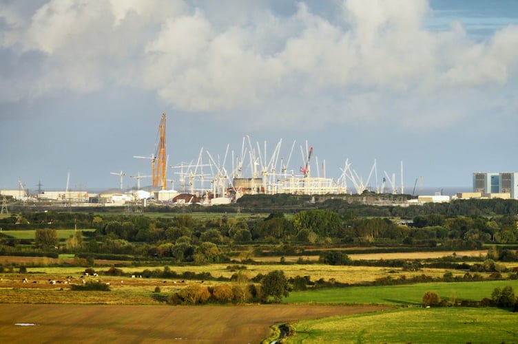 The Hinkley Point C construction site, seen from the  Pawlett area