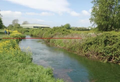 Proposed site of new pedestrian and cycling bridge over the Cheddar Yeo In Cheddar.